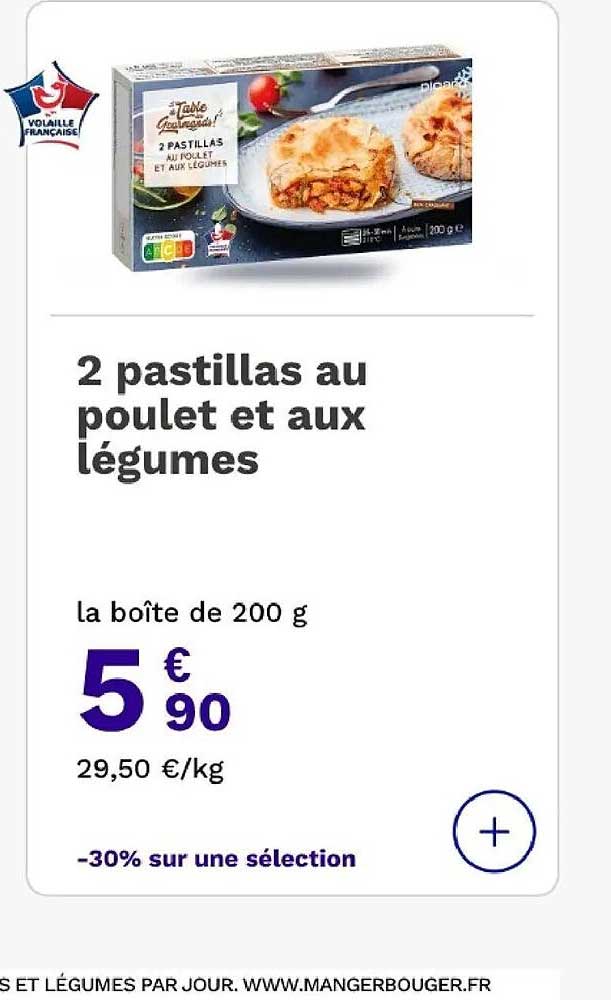 2 pastillas au poulet et aux légumes