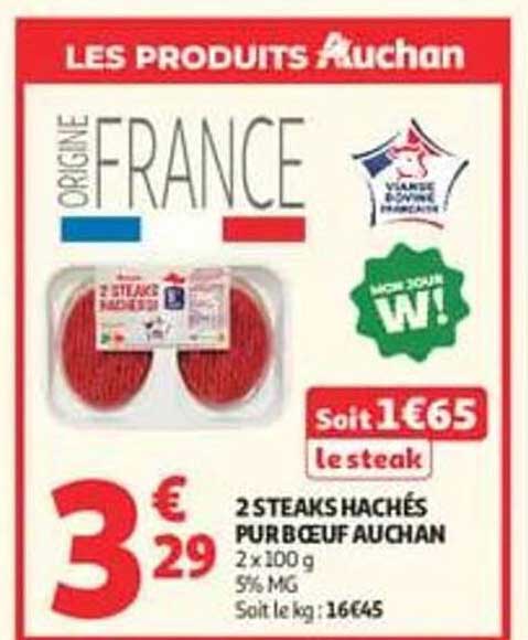 2 STEAKS HACHÉS PUR BOEUF AUCHAN