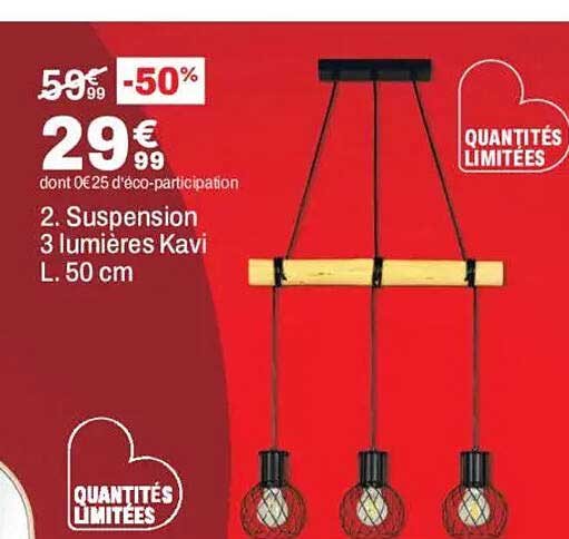2. Suspension 3 lumières Kavi L. 50 cm