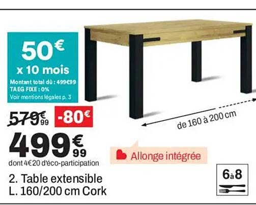 2. Table extensible L.160/200 cm Cork