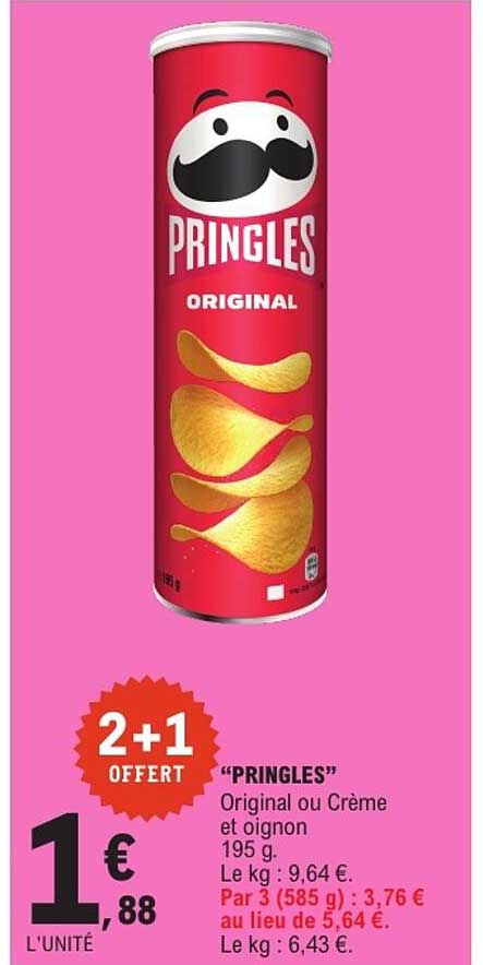 2+1 OFFERT "PRINGLES" Original ou Crème et oignon 195 g.