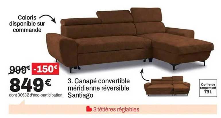 3. Canapé convertible méridienne réversible Santiago