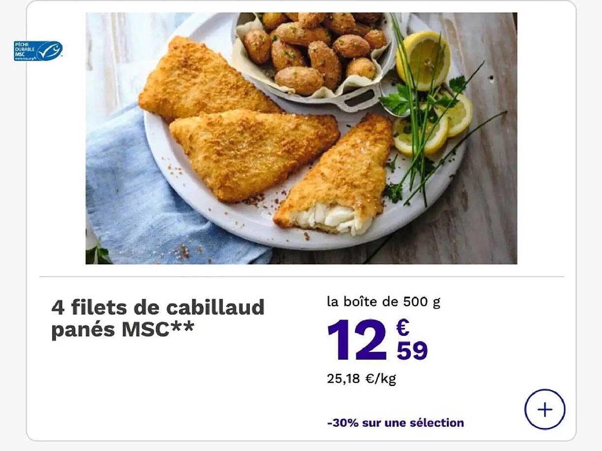 4 filets de cabillaud panés MSC**