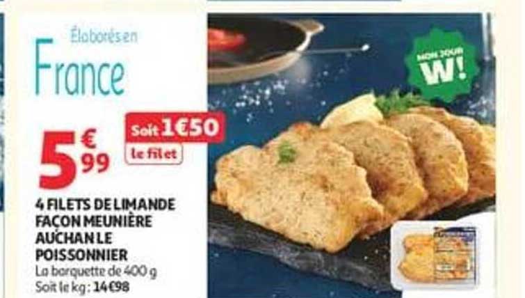 4 FILETS DE LIMANDE FACON MEUNIERE AUCHAN LE POISSONNIER