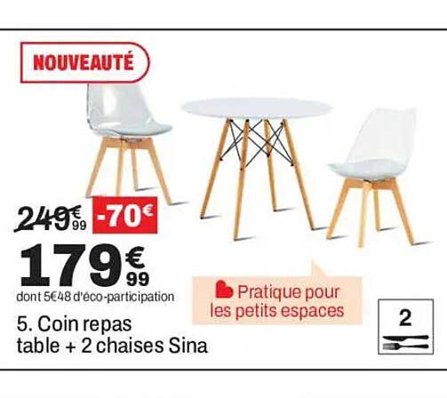 5. Coin repas table + 2 chaises Sina