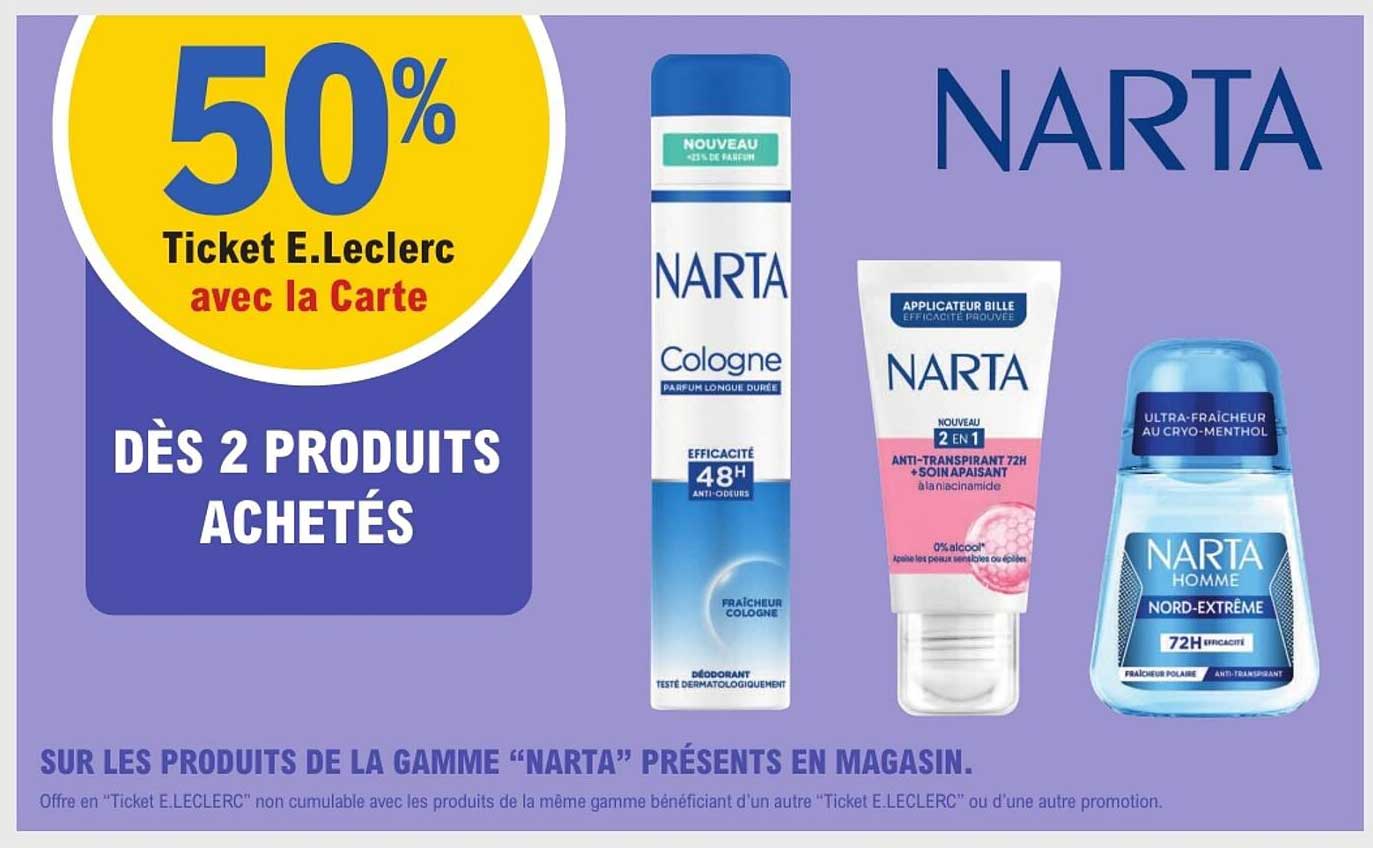 50% Ticket E.Leclerc avec la Carte DÈS 2 PRODUITS ACHETÉS