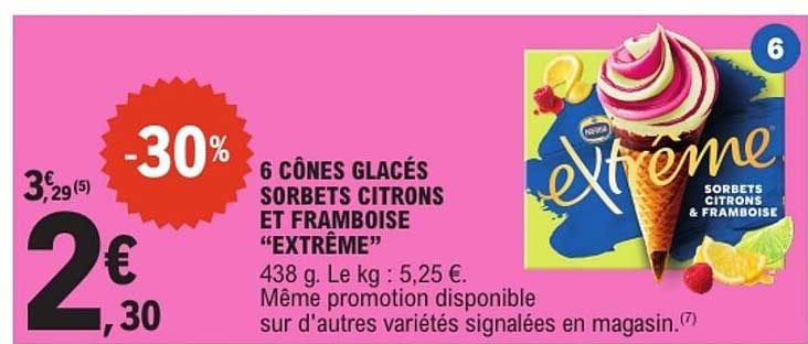 6 CONES GLACÉS SORBETS CITRONS ET FRAMBOISE “EXTRÊME”