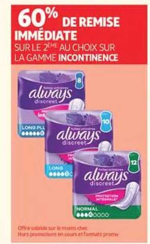 60% DE REMISE IMMÉDIATE SUR LE 2ÈME AU CHOIX SUR LA GAMME INCONTINENCE