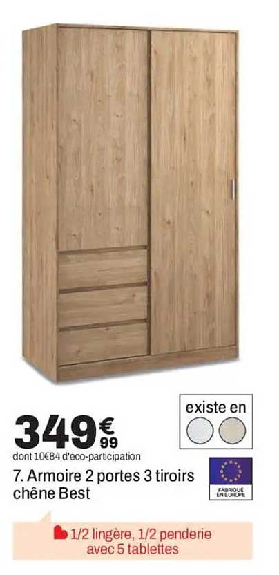 7. Armoire 2 portes 3 tiroirs chêne Best