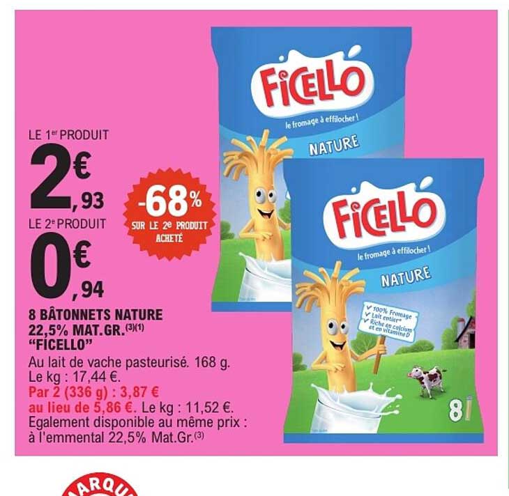 8 bâtonnets nature 22,5% Mat.Gr. (3)(1) “Ficello”