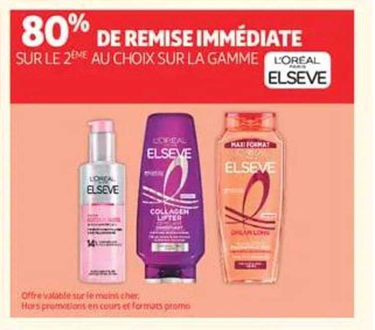 80% DE REMISE IMMÉDIATE SUR LE 2ÈME AU CHOIX SUR LA GAMME L'ORÉAL PARIS ELSEVE