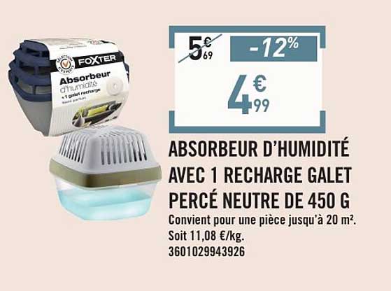 ABSORBEUR D’HUMIDITÉ AVEC 1 RECHARGE GALET PERCE NEUTRE DE 450 G