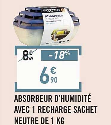 ABSORBEUR D’HUMIDITÉ AVEC 1 RECHARGE SACHET NEUTRE DE 1 KG