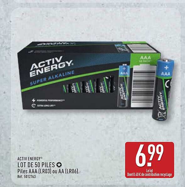 ACTIV ENERGY® LOT DE 50 PILES Piles AAA (LR03) ou AA (LR06). Réf. 5012763