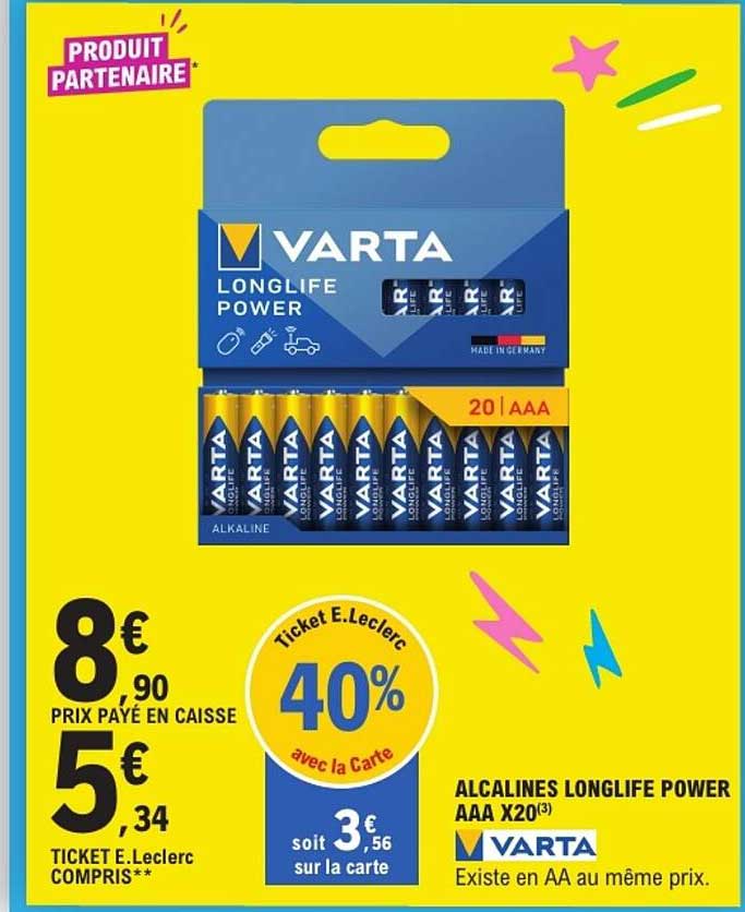 ALCALINES LONGLIFE POWER AAA X20(3) VARTA