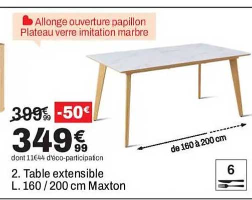 Allonge ouverture papillon Plateau verre imitation marbre