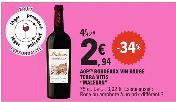 AOP BORDEAUX VIN ROUGE TERRA VITIS "MALESAN"