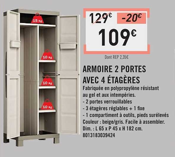 ARMOIRE 2 PORTES AVEC 4 ÉTAGÈRES