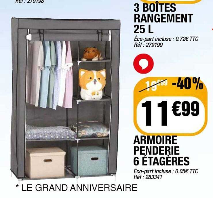 ARMOIRE PENDERIE 6 ÉTAGERES