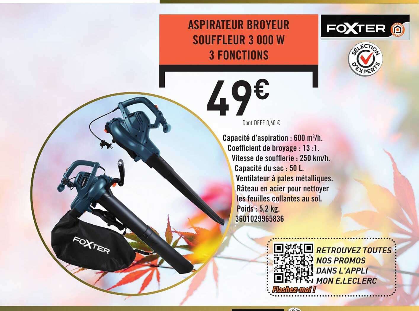 ASPIRATEUR BROYEUR SOUFFLEUR 3 000 W 3 FONCTIONS