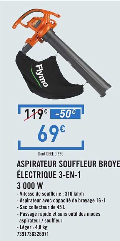 ASPIRATEUR SOUFFLEUR BROYEUR ÉLECTRIQUE 3-EN-1 3 000 W