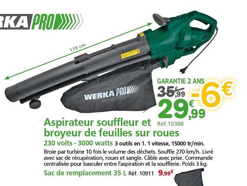 Aspirateur souffleur et broyeur de feuilles sur roues
