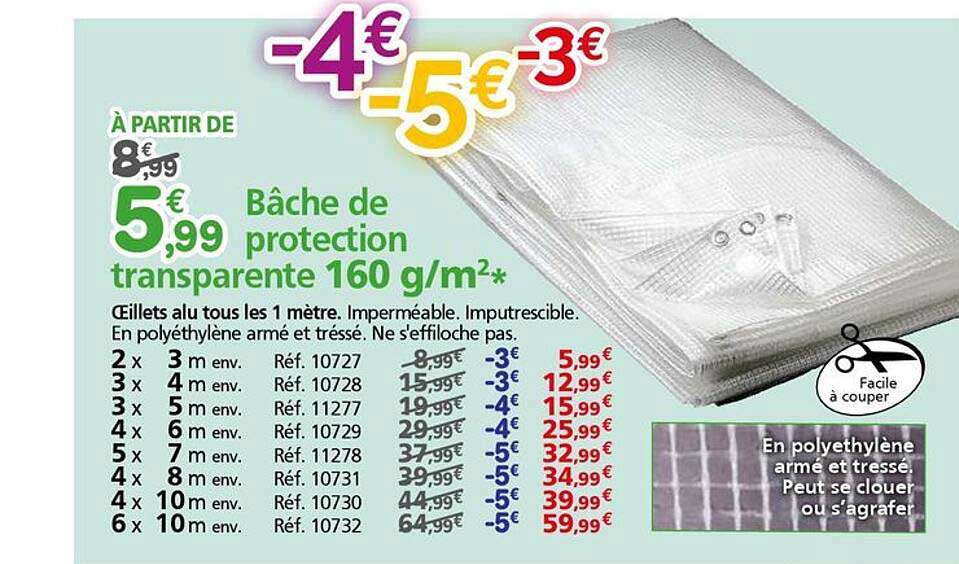 Bâche de protection transparente 160 g/m²*
