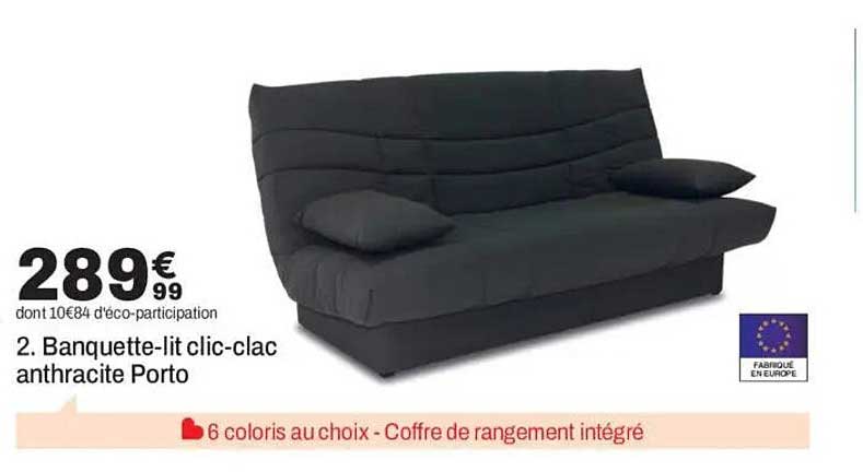 Banquette-lit clic-clac anthracite Porto