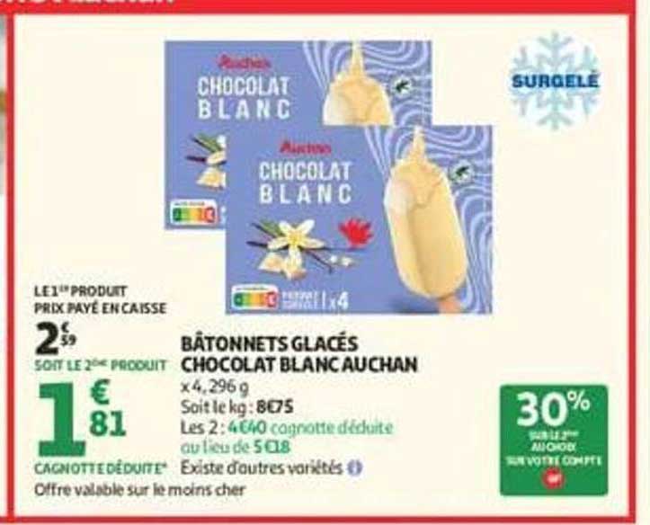 BÂTONNETS GLACÉS CHOCOLAT BLANC AUCHAN
