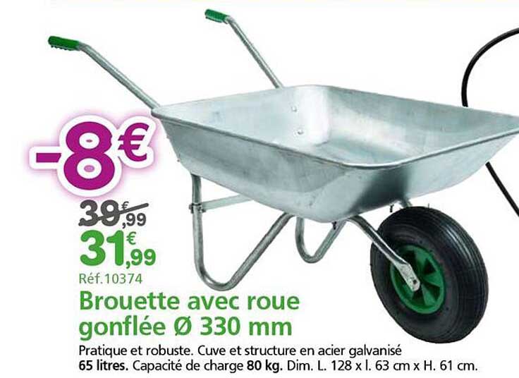 Brouette avec roue gonflée Ø 330 mm