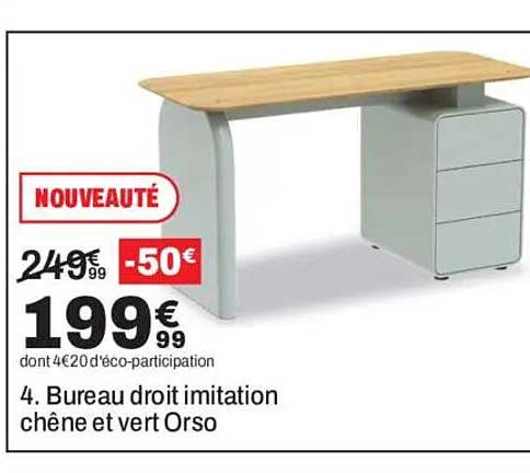 Bureau droit imitation chêne et vert Orso