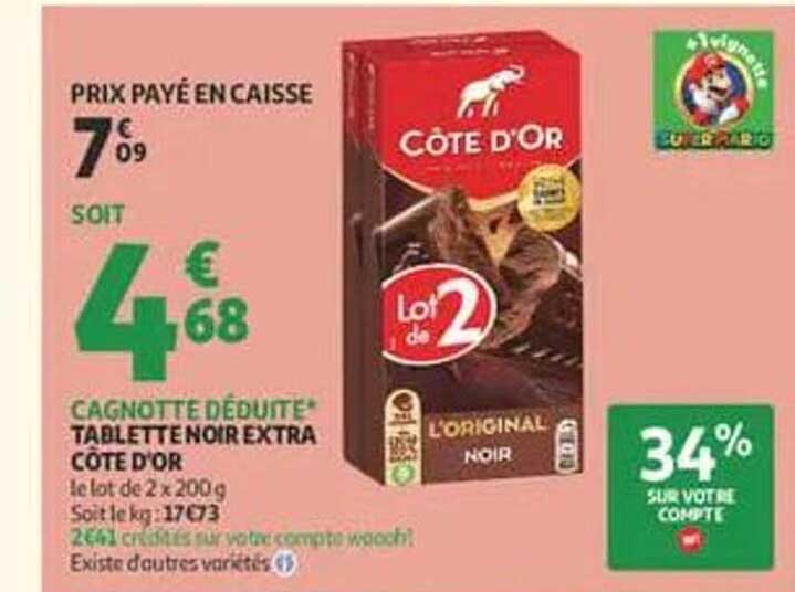 CAGNOTTE DÉDUITE* TABLETTE NOIR EXTRA CÔTE D'OR