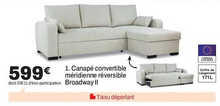 Canapé convertible méridienne réversible Broadway II