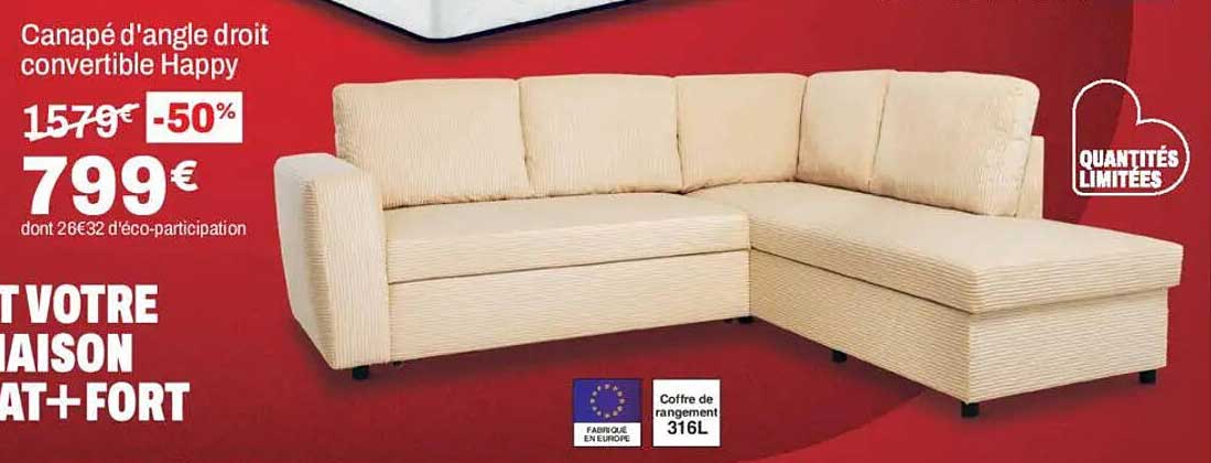 Canapé d'angle droit convertible Happy
