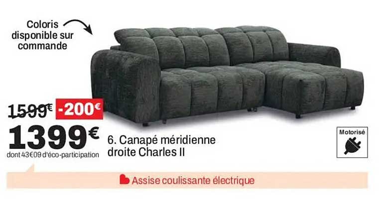 Canapé méridienne droite Charles II