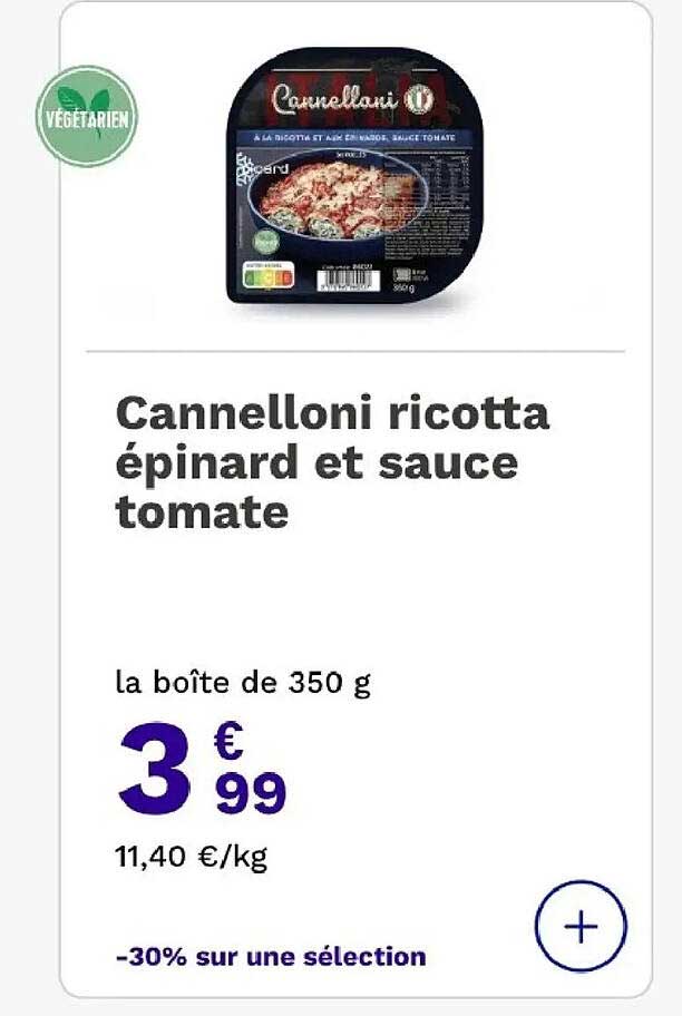 Cannelloni ricotta épinard et sauce tomate