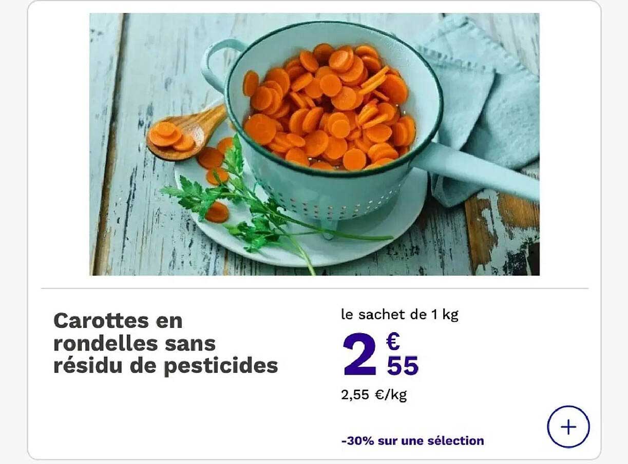 Carottes en rondelles sans résidu de pesticides
