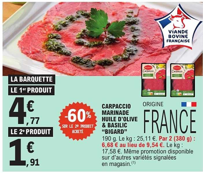 CARPACCIO MARINADE HUILE D'OLIVE & BASILIC “BIGARD”