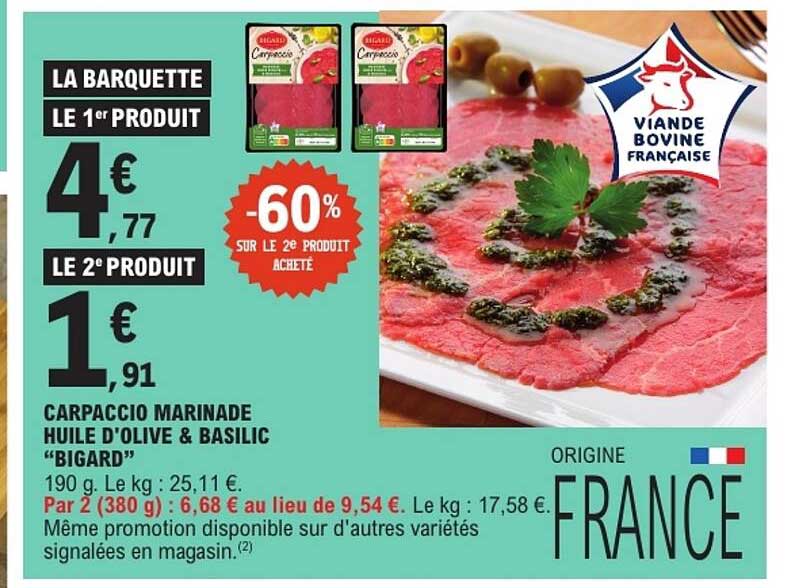 CARPACCIO MARINADE HUILE D'OLIVE & BASILIC “BIGARD”