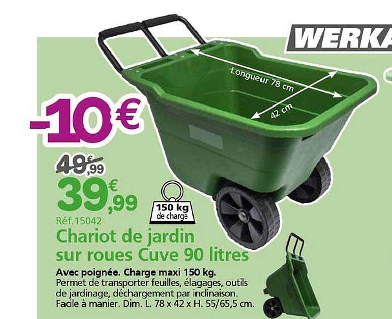 Chariot de jardin sur roues Cuve 90 litres