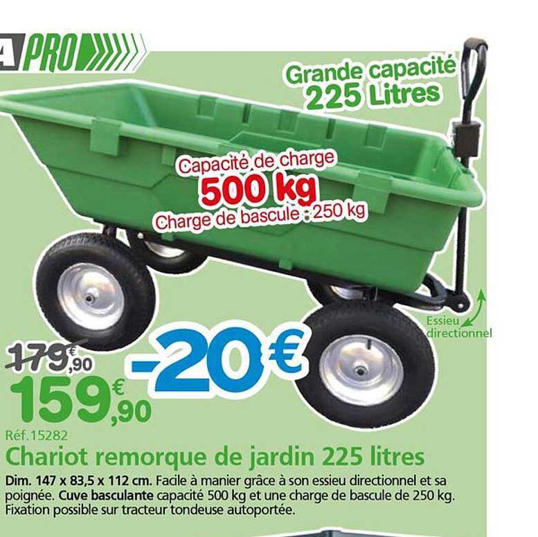 Chariot remorque de jardin 225 litres