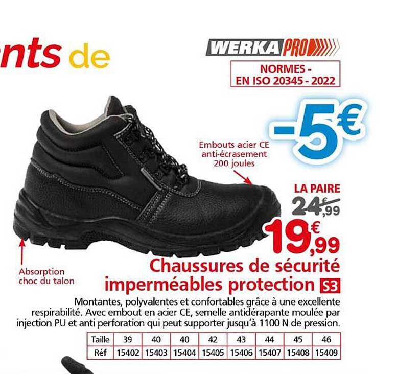 Chaussures de sécurité imperméables protection S3
