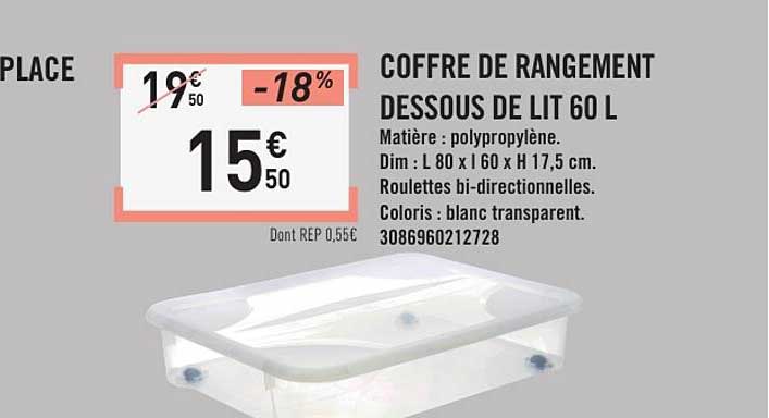 COFFRE DE RANGEMENT DESSOUS DE LIT 60 L