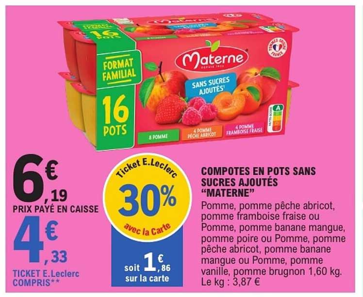 COMPOTES EN POTS SANS SUCRES AJOUTÉS “MATERNE”