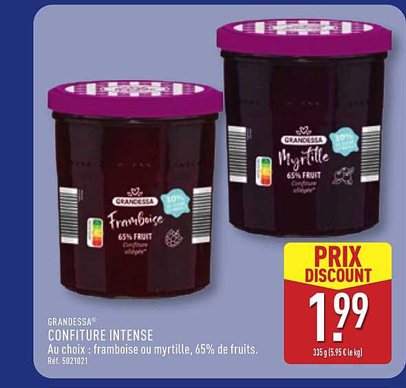 CONFITURE INTENSE Au choix : framboise ou myrtille, 65% de fruits.