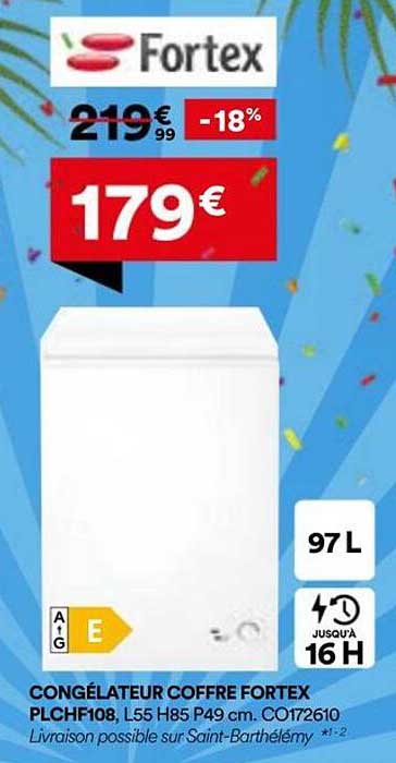 CONGÉLATEUR COFFRE FORTEX PLCHF108, L55 H85 P49 cm. CO172610