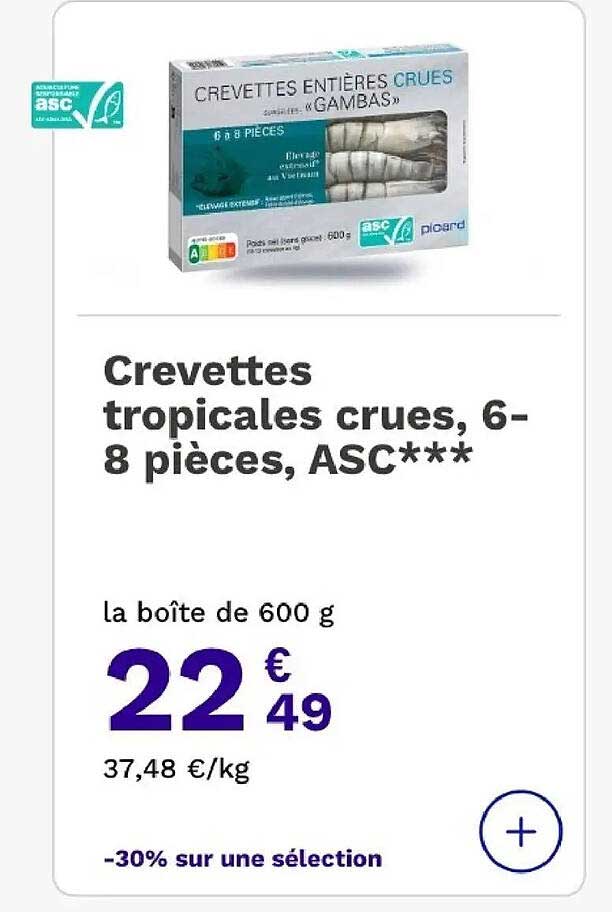 Crevettes tropicales crues, 6-8 pièces, ASC***