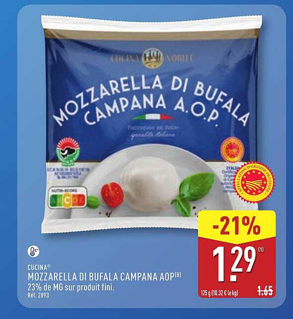 CUCINA® MOZZARELLA DI BUFALA CAMPANA AOP(B) 23% de MG sur produit fini. Ref. 2893