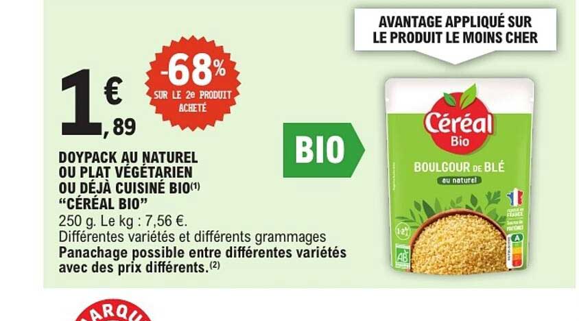 DOYPACK AU NATUREL OU PLAT VÉGÉTARIEN OU DÉJÀ CUISINÉ BIO “CÉRÉAL BIO”