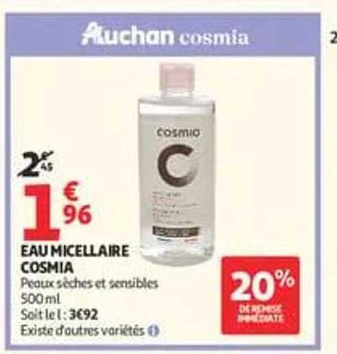 EAU MICELLAIRE COSMIA Peaux sèches et sensibles 500 ml